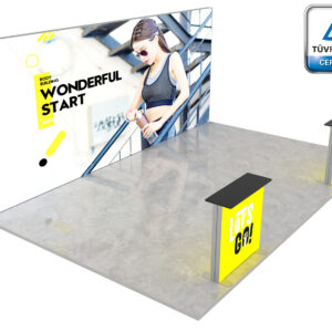 LUMIX™ exhibition booth 24 m² (6x4) peninsula - 2 counters